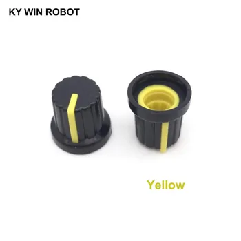 10 бр./лот, жълти въртящи се копчета за регулиране на силата на звука за потенциометъра с рифленым шахта с диаметър 6 мм, трайни