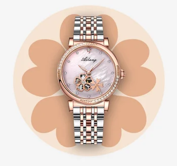 2022 Нови луксозни дамски автоматични механични часовници с шарките на детелина от неръждаема стомана и планински кристал