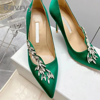 2023 Нови дамски обувки на висок ток, под формата на есенен лист, с пайети, обувки-лодка с високи токчета, дамски обувки без закопчалка на тънък ток, с остри пръсти, вечерни обувки