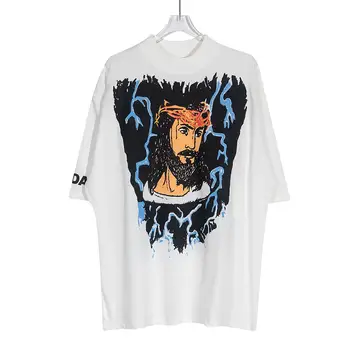 23SS Нова Мека Кърпа с принтом на Исус 1:1, Размерът на ЕС, Тениска JesuS Is King, Мъжки Дамски Лятна Тениска В готически стил JesuS Is King, Тениски