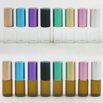 360 x 3 ml от Прозрачно стъкло/кехлибар флакони с ролки за етерични масла със стъклени топки-ролки, парфюм балсами за устни, флакони с цветен капак