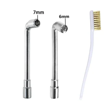 3ШТ 6 мм, 7 мм L-образен шестограмен ключ Инструмент за фиксиран месингова дюза Mk8 На 3 E3D и четка за зъби с медна тел за 3D-принтер
