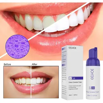 45 мл Муссовая паста за зъби V34 Коректор за цвят лилав цвят за отстраняване на петна по зъбите Пенка за избелване на зъбите Хигиенни грижи паста за зъби и хигиена на устната кухина