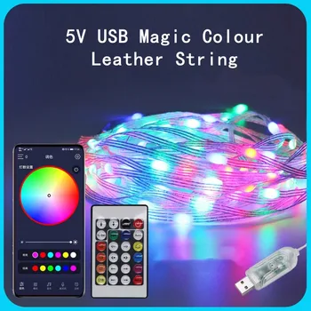 5 М-20 М 5 В led лампа Magic Color Leather Line с венец поддържа музикална мелодия Bluetooth, USB интерфейс, лампа Copper Line, коледен комплект