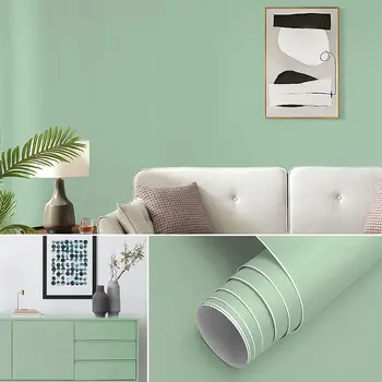 6 м Водоустойчива обикновен тапет със зелени интериор под формата на боб за стени хол, спалня, PVC, самозалепващи подвижни дебели етикети