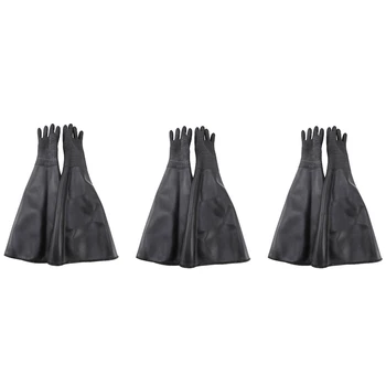 6X черни гумени ръкавици, за да песъкоструена в лента, ръкавици за абразивни песъкоструена за кабинет 65x30 см