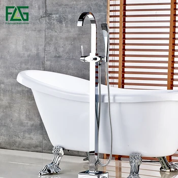 FLG, хромиран смесител за баня, подова поставка, през цялата смесител за вана и душ, месинг, определени за душата, модерен смесител за вана