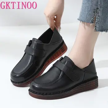 GKTINOO/Лоферы ръчно изработени Дамски Обувки от естествена Кожа, нови Обувки на куки и панти, Дамски Ежедневни Обувки на равна подметка в Ретро стил, Размера на 35-41