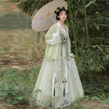 Han Xu Han Fu Дамски лятна пола Mamianqun Tuanzi с кръстосана декорация, пола с къс ръкав, пълен комплект, твърди дължина до кръста