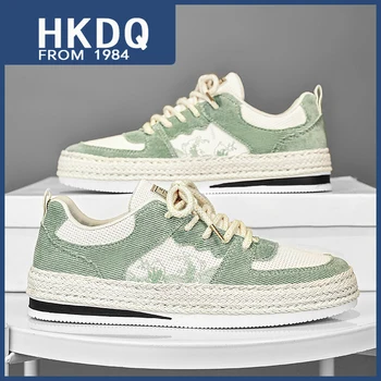 HKDQ/ Лидер на продажбите, Лятна парусиновая обувки за мъже, Модни Евтини Мъжки спортни обувки, дантела, Дишащи и Удобни нескользящие Мъжки Ежедневни обувки