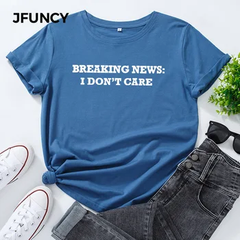 JFUNCY Тениска със забавна писмото принтом, Дамски Памучен тениска с къс ръкав, Дамски Летни Тениски, Дамски Потници S-5XL Дамски ризи