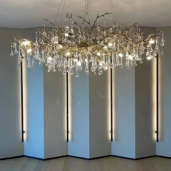 Led окачен лампа, модерна кристален полилей, осветление за клонове, френска луксозна вила, хол, хотелска инженерство