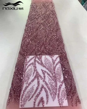 Madison-Лейси тъкани от тюл в нигерия стил с мъниста, африканска последователност, френска окото, розово, високо качество, 2023