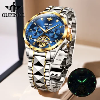OUPINKE Автоматично мъжки часовници с виртуален скелет, механични, с диаманти, сапфир кристал, tourbillon, водоустойчив, оригинални ръчни часовници, подарък