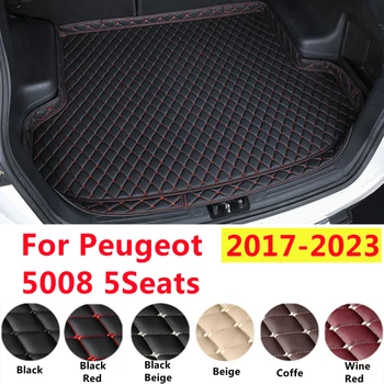 SJ Професионален XPE Кожена Подложка За Багажник на Автомобил С Висока Странична Облицовка Задна Товарен Мат Водоустойчиви, Подходящи За Peugeot 5008 5 места 2017-2023