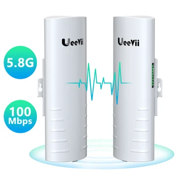 UeeVii 2-Pack Gigabit ethernet Безжичен Мост Точка-до-Точка 5,8 G 1 Gbit/s WiFi Външен Комплект CPE с антена с висок коефициент на усилване на 16dBi на разстояние от 3 км