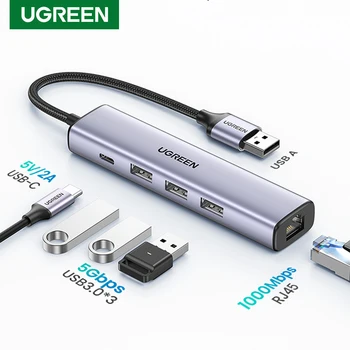 Ugreen USB Ethernet adapter 1000 Mbps Мрежова Карта Lan rj-45 ХЪБ USB 3.0 Ethernet за Преносими КОМПЮТРИ Xiaomi Mi Box, Nintendo Switch