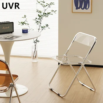UVR Сгъваем стол от висок Клас стол с облегалка от прозрачна пластмаса, стол за преговори в домашния офис, удобен стол за хранене