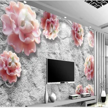 wellyu Индивидуални мащабни стенописи релеф на Божур цвете лоза 3D TV фон на стената нетъкан тапет papel de parede