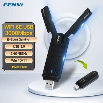 WiFi6E USB3.0 WiFi Адаптер AX3000 Трибандов 2,4 G/5G/6GHz Безжична Мрежова Карта WiFi Ключ за Wlan Приемник За Win10/11 Водача Безплатно