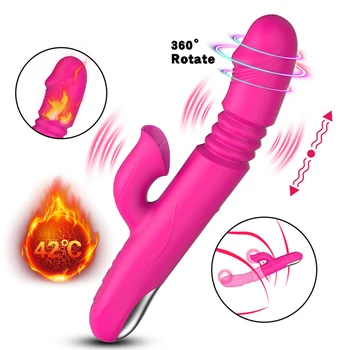 Вибриращ вибратор с двойно по езика и затопляне телескопическим въртящ се вибратор за жените, анален, вагинален, стимулатор на клитора, секс-играчки