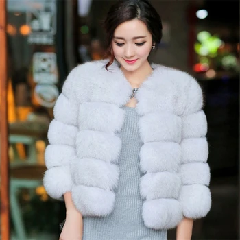 Дамски нова приталенная палто, зимно луксозно палто от лисьего кожа в стил мозайка, къса свободна градинска ветрозащитная палто
