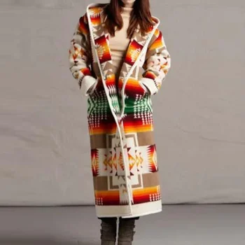 Дамско модно дълго палто с качулка в етнически стил, в стил бохо, без връхни дрехи, подходящи цветове, големи размери S-5XL