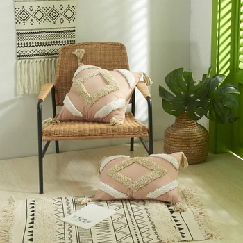 Декоративни калъфки за възглавници, тканая розова калъфка в стил бохо, мек памучен калъфка за разтегателни дивана, диванного столове, аксесоари за дома