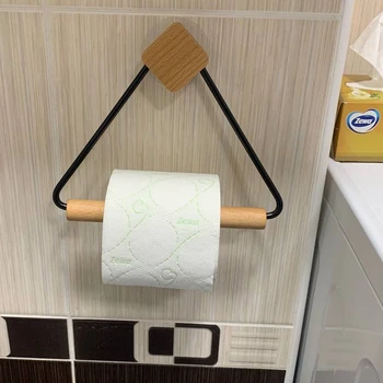 Диспенсер за кърпи за тоалетна хартия Дървена притежателя на ролка хартия за баня Държач за контакт хартия, Домакински стойка за съхранение