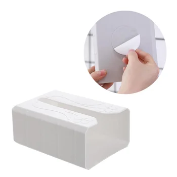 Държач за кухненски хартиени кърпи, кутия за салфетки без пробиване, залепваща кутия за съхранение на салфетки, контейнер (бял)