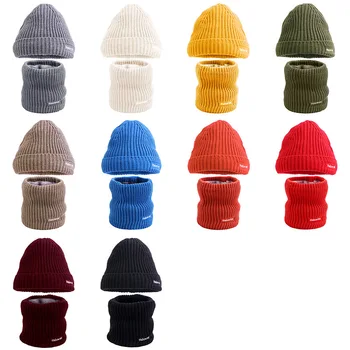Ежедневни шапка унисекс, с топъл шал на врата, зимни възли шапки с букви, флуоресцентни шапки с черепа, есенна еластичната шапка с качулка