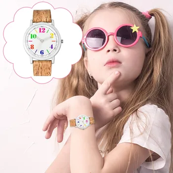 Ежедневните малки изискани модни училищни детски сладки кожени кварцов часовник с каишка силикон, детски часовници със сладки анимационни модел за момичета, кварцов механизъм