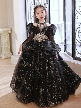 Елегантни момичета Принцеса Децата рожден Ден на Черни пайети във вашата Сватбена рокля Празнична облекло тюлевое вечерна рокля, Костюм Vestidos