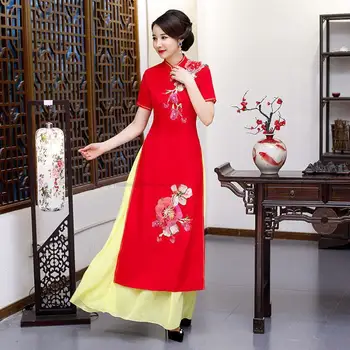 източното аодай вьетнамское ципао в народен стил ципао, китайското рокля с бродерия на цветя, женско традиционното цвете рокля ад дай