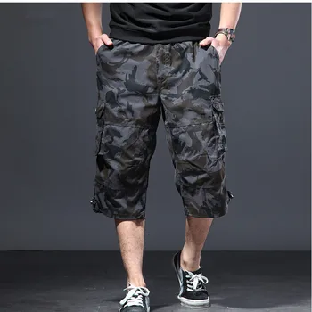 Камуфляжные шорти-карго дълга дължина, мъжки летни ежедневни памучни гащички с множество джобове, панталони капри, тактически военни панталони 5XL