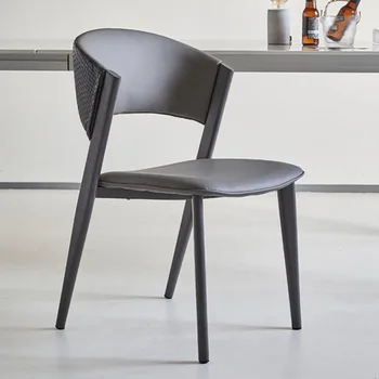 Кожен стол, скандинавските трапезни столове, дизайнерски метални рамки, модерен интериор за дневната, луксозна удобна мобилна мебели, бляскав табуретка