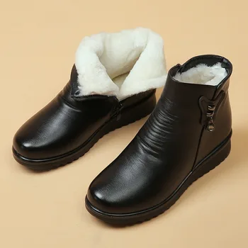 Кожени ботуши, нови зимни ботуши на равна подметка, дамски топло памучен обувки за майките, мека нескользящая дамски обувки с удебелени подплата, 2023
