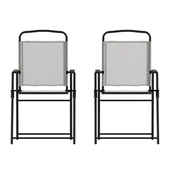 Комплект мебели Flash от 2 сгъваеми столове Mystic за двор, улични текстилни градински столове с подлакътници сив цвят