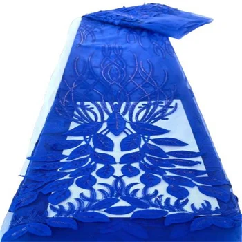 Кралското синьо африканска лейси плат 2023, благородна френска окото лейси плат с пайети, нигерийски дантелени платове за булчински рокли