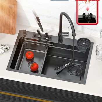 Кухненска мивка от неръждаема стомана nano 304, домакински мивка, японски стил, голяма мивка с притежателя на ножа, мивка за измиване на съдове, мивка