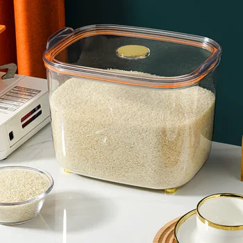 кухненски контейнер 5 кг / 10 кг, кофа, контейнер за съхранение на зърно, ориз, диспенсер за люспи с капак, мерителна чашка за съхранение вкъщи, защитен от насекоми