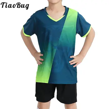 Летен Детски Спортни дрехи за момчета и момичета, Стилна тениска с V-образно деколте и къси ръкави във формата на цветен блок с тигровым принтом и къси панталони, Костюм за един Футболен мач