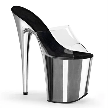 Летни прозрачни дамски обувки за танци на един стълб на висок ток с галванично подметка 20 см, модельная обувки, секси чехли за нощен клуб