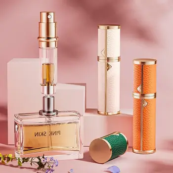 Луксозен парфюм с пълнеж донышка, алуминий, самонасасывающийся, 5 мл, флакон-спрей от естествена кожа, хидратиращ крем за парфюм с фин мъгла