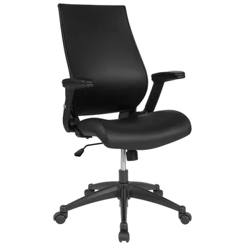 Луксозно обзавеждане Waylon, черна кожена мека офис на въртящата се стол за мениджъри с формованным поролоновым седалка и регулиращи се подлакътници