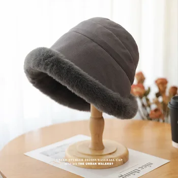 Многопластова кожа шапка, рибарска шапка, защита на ушите, модни топла зимна шапка с кожа топка