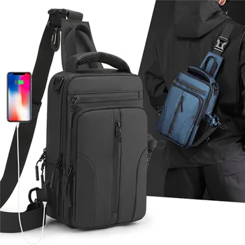 Многофункционална чанта през рамо, мъжки нагрудная чанта за зареждане чрез USB, нагрудная чанта за кратки пътувания, водоустойчива чанта през рамо с голям капацитет