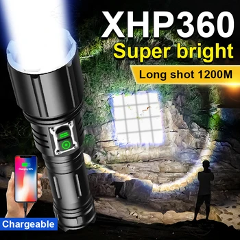 Мощни led светлини XHP360 походный фенер тактически фенери USB акумулаторна лампа Водоустойчива лампа супер ярък фенер