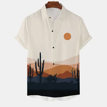 Мъжка риза Sunrise, Модни Хавайски Мъжка Риза С Къс ръкав, Висококачествена Мъжка Риза с Копчета, Блуза За Почивка на Плажа, на Новост