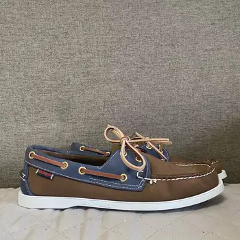 Мъжки обувки от естествена кожа Sebago Docksides - специални кожени обувки-лодка дантела с остри пръсти AB095